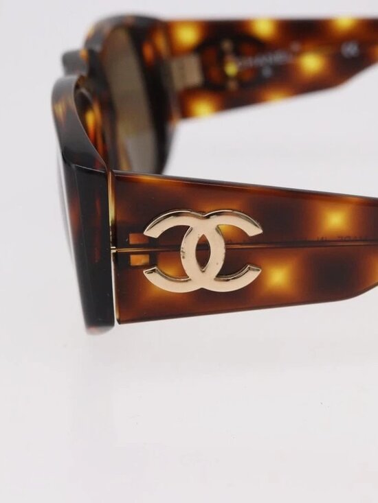 CHANEL COCO Mark Sunglasses Plastic Brown Gold CC Auth 185486 main image 6